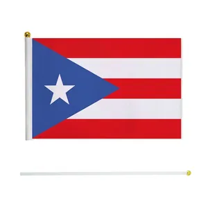 Drapeau Porto Rico 14x21cm avec mât en plastique blanc et embout doré élégant