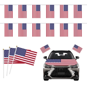 US flag set for Independence Day with banners, hand flags, and car window decorations