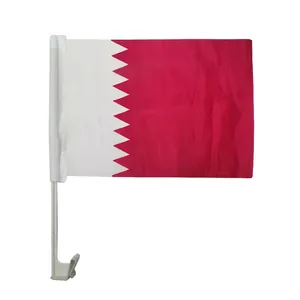 Qatar Car Flag Polyester Fabric Plastic Window Clip Pole Automotive Decoration Sports Event Soccer Fans Celebration