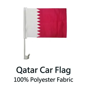 Qatar Car Flag Polyester Fabric Plastic Window Clip Pole Automotive Decoration Sports Event Soccer Fans Celebration