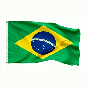 Close-up of Brazil flag with reinforced white header and two metal hanging grommets