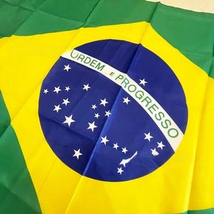Detailed view of Brazil flag center showing Ordem e Progresso text on durable polyester