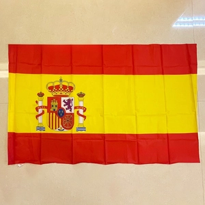 Detailed view of Spanish national flag with crest made of durable polyester material