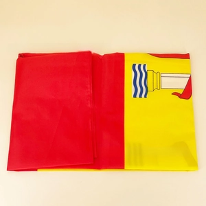 Detail of durable polyester Spanish flag with vibrant coat of arms and stitched edges