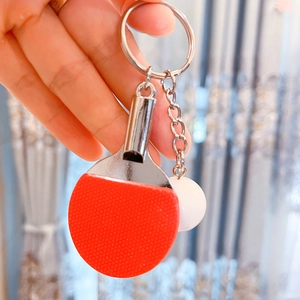 Mini Tafeltennisbatje Sleutelhanger Met Simulatie Tafeltennisbal Metaal Sport Souvenir Sleutelhanger Voor Tas Bedeltje Cadeau