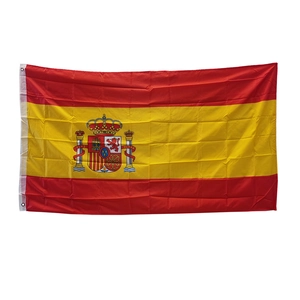 Detail of Spain flag with coat of arms and metal grommets for hanging 90x150cm