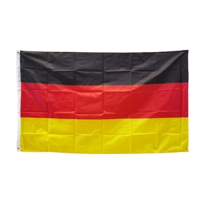 Close-up of Germany flag with durable brass grommets and reinforced white canvas header