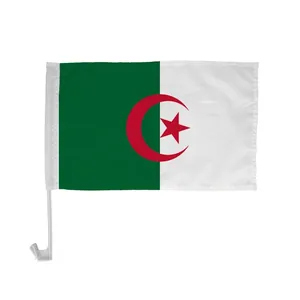 Algeria National Car Flag Durable Polyester Fabric With Plastic Pole Window Clip Hanging Decoration For Vehicle