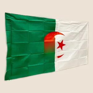 Detailed close-up of Algeria national flag made of durable polyester with star and crescent
