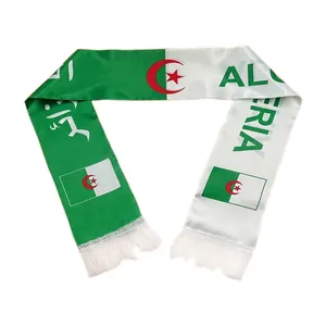 Algeria national flag satin fan scarf with green and white colors and white tassels