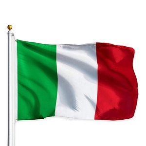 Italian flag 90x150cm made of polyester with flagpole and golden top on white background