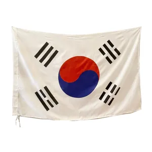 Detailed view of South Korean flag with tie ropes, made of lightweight polyester fabric