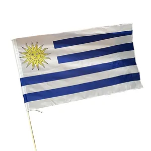 Uruguay national flag 90x150cm with Sun of May emblem and flag pole for events