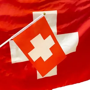 Polyester Switzerland flag with a white plastic pole and a golden decorative top tip