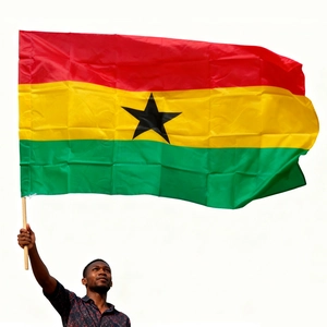 Ghana National Flag Hand Waving Polyester Banner With Plastic Pole For Sports World Cup Parade Celebration