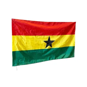 Polyester Ghana national flag with red yellow green stripes and black star on white background