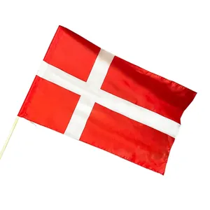 Polyester Denmark national flag on a hand pole for sports fans and celebrations