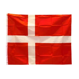 Denmark national flag with white cross on red background and two durable metal grommets