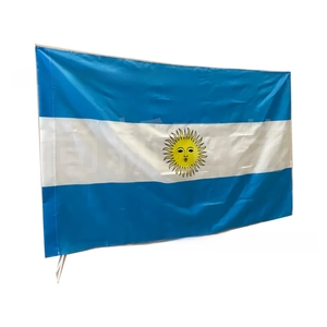 Detail of Argentina flag with Sun of May emblem made from durable polyester fabric
