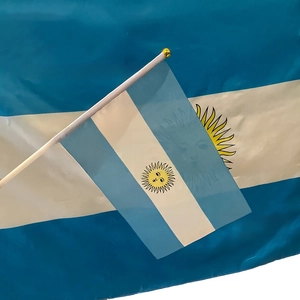 Detail of Argentina hand-held flags with white poles and gold tips for sports events