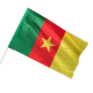Cameroon national flag in green red yellow polyester with a yellow star and white flagpole