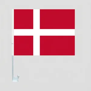 Denmark Car Flag Polyester National Banner With Plastic Window Clip Pole For Vehicle Souvenir Decoration