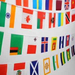 Polyester bunting banner with world flags and Olympic rings on white string