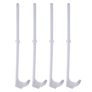 Set of four white L-shaped plastic display hooks for shelf organizers and flag holders