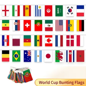 Polyester bunting of national flags including England Brazil and Argentina for sports events