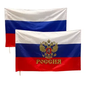 Russische Nationalflagge Set mit klassischer Trikolore und goldenem Doppeladler Wappen
