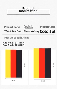 Size chart showing 14x21cm and 20x28cm World Cup bunting flag specifications