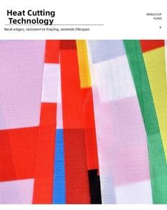 Macro detail of heat-cut edges on colorful soccer flags for bar and party decoration