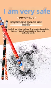 Macro d'un crayon à thème sportif montrant l'écriture graphite et la mine lisse