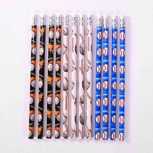 Lot de 12 crayons HB thème baseball avec gommes et motifs graphiques sportifs