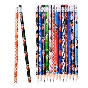 Lot de 14 crayons de sport avec motifs football et basket-ball et gommes de couleur vive