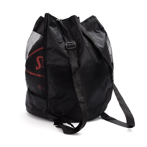 Lightweight black mesh basketball backpack with adjustable shoulder strap and drawstring