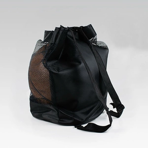 Lightweight black mesh basketball backpack with drawstring closure and adjustable straps