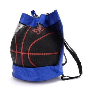 Blue and black mesh drawstring basketball backpack with adjustable shoulder straps
