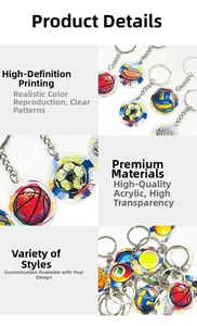 Détail de porte-clés sportifs en acrylique transparent avec impression haute définition