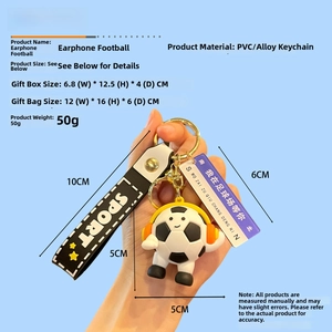 Close-up of headset football keychain with sport wrist strap and packaging weight 50g