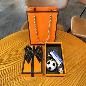 Soccer keychain gift set with acrylic ball charm and premium orange luxury gift box