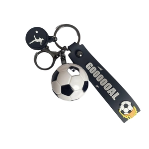 Creative soccer keychain with 3D football pendant and black GOOOOOAL rubber strap