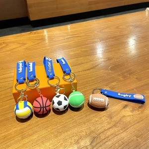 Detailed set of sports ball keychains with colorful silicone wrist straps on display