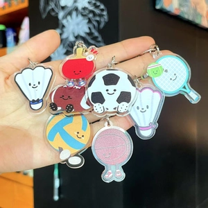 Porte-Clés Sport Dessin Animé Mignon Acrylique Basketball Football Tennis Badminton Volleyball Pendentif Sac Anneau Clé