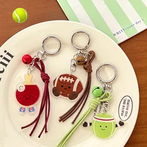 Porte-clés sportifs en acrylique avec breloques de tennis, football et ping-pong