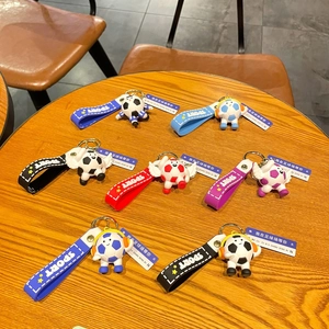 Creative 3D football character keychain with colorful sport silicone strap and metal ring
