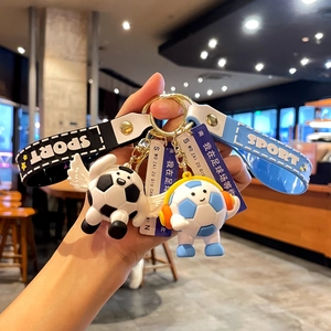 World Cup Cartoon Football Keychain With Music Headphones Angel Wings Sport Strap School Bag Backpack Pendant Key Ring Gift