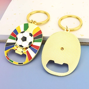 Multifunctional gold metal soccer trophy keychain bottle opener for sports fans