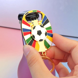 Multifunctional soccer bottle opener keychain with colorful enamel radial design