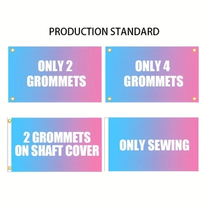 Detail showing four production standards with metal grommets and sewing on polyester flags